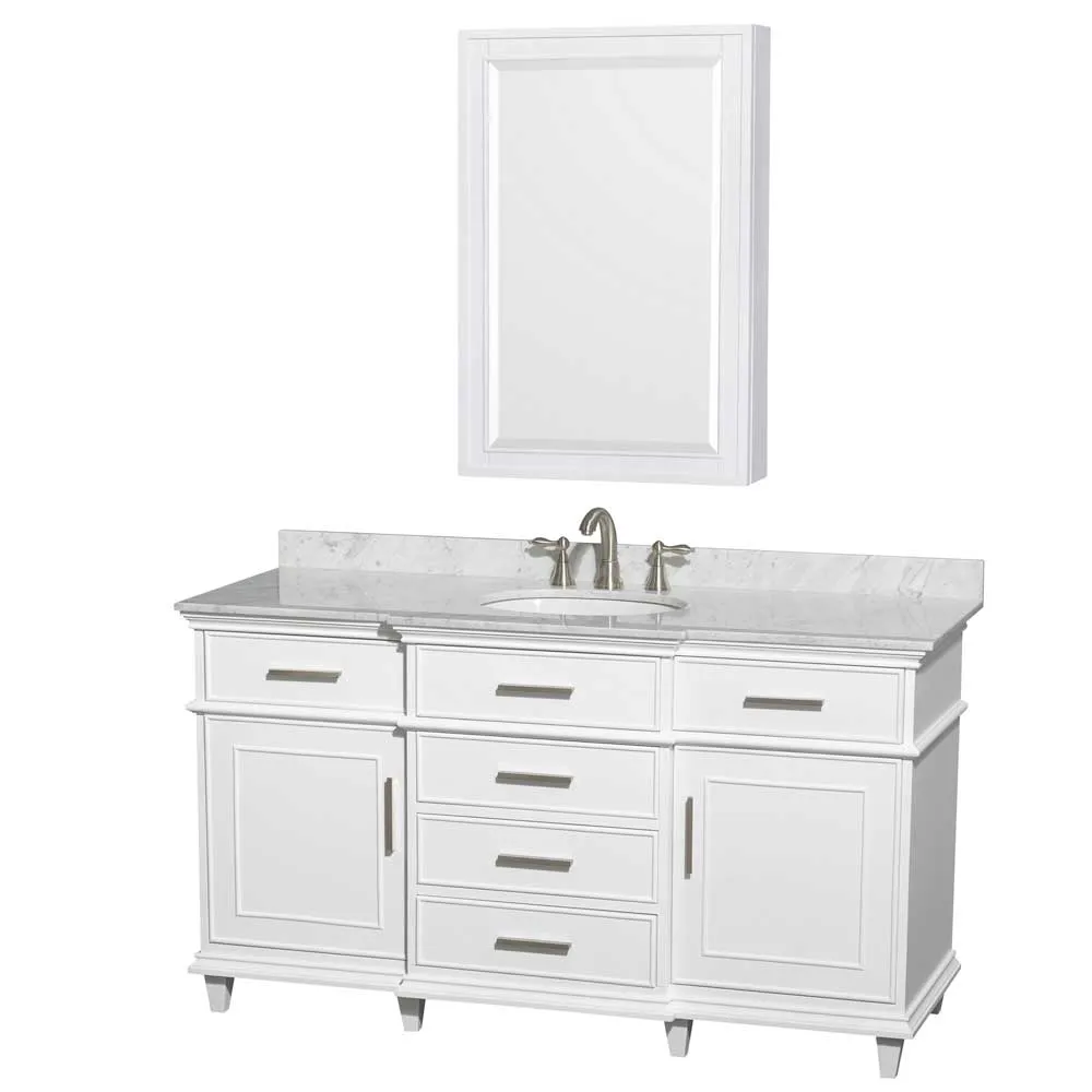 Berkeley 60 Inch Single Bathroom Vanity in White