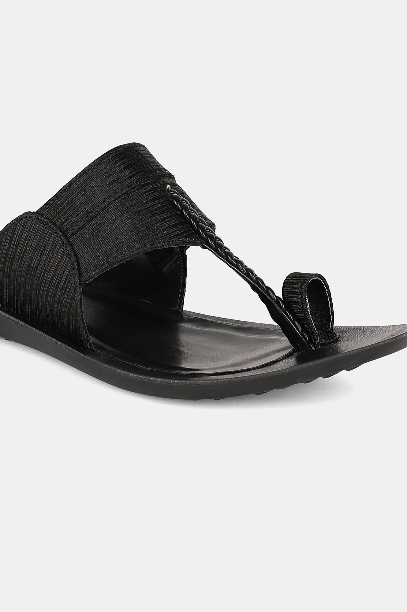 Black Almond Toe Textured Flat - ZDarlene