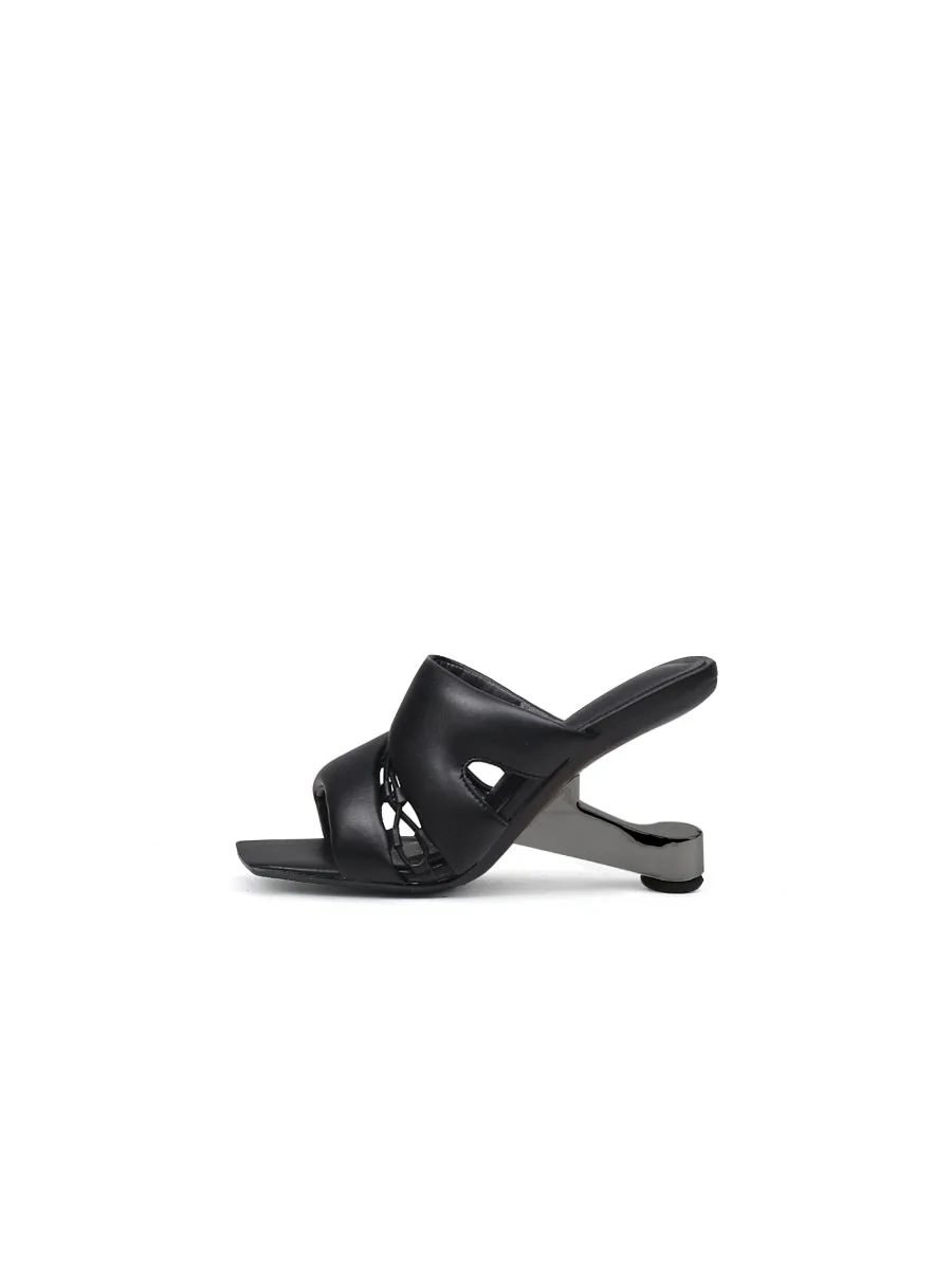Black Croissant Leather Slide
