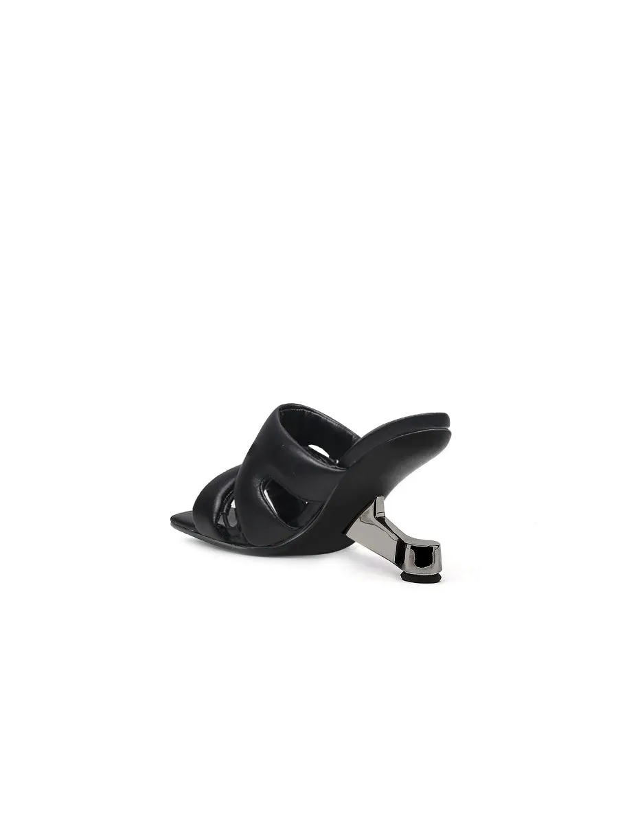 Black Croissant Leather Slide