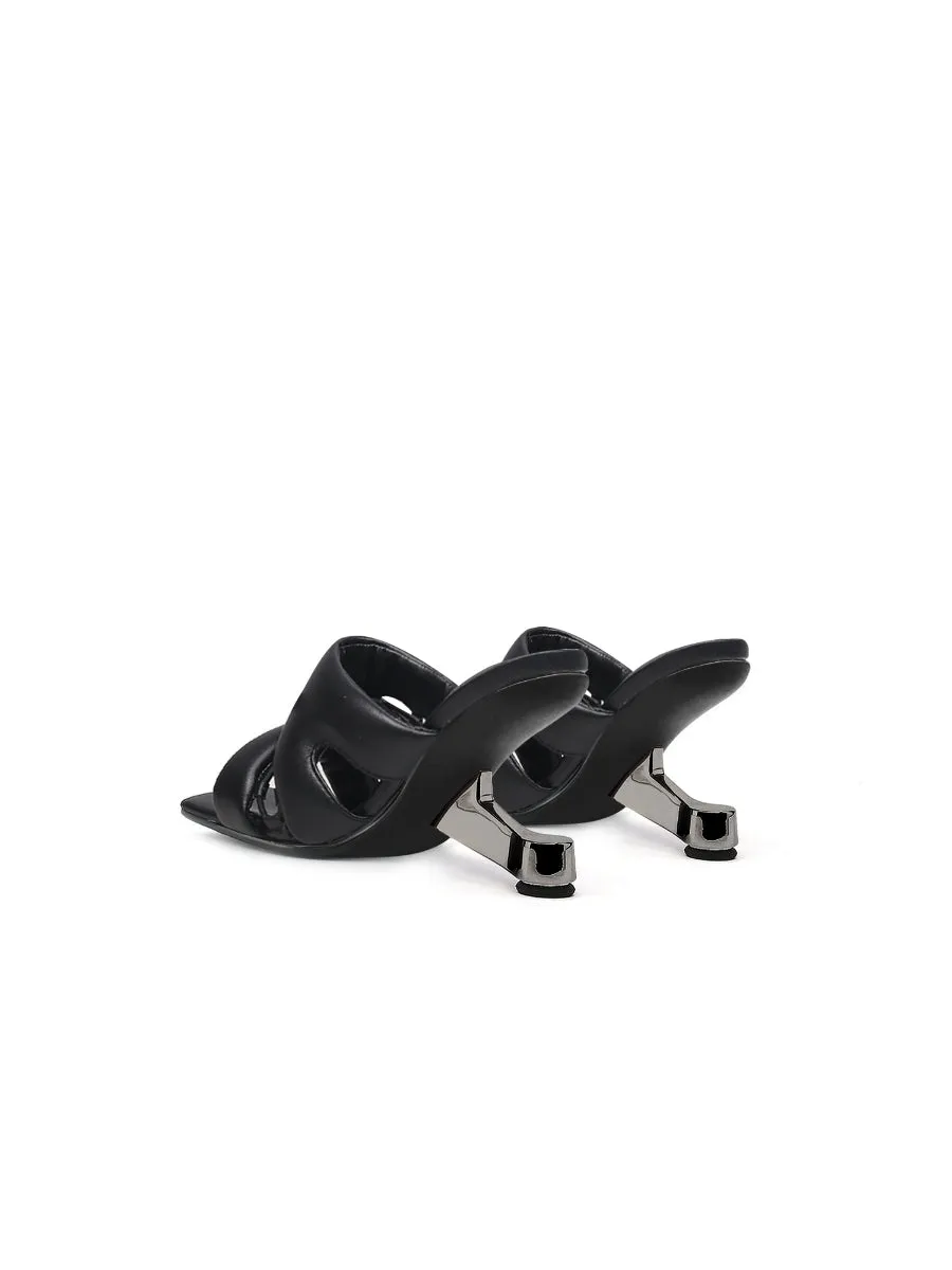 Black Croissant Leather Slide