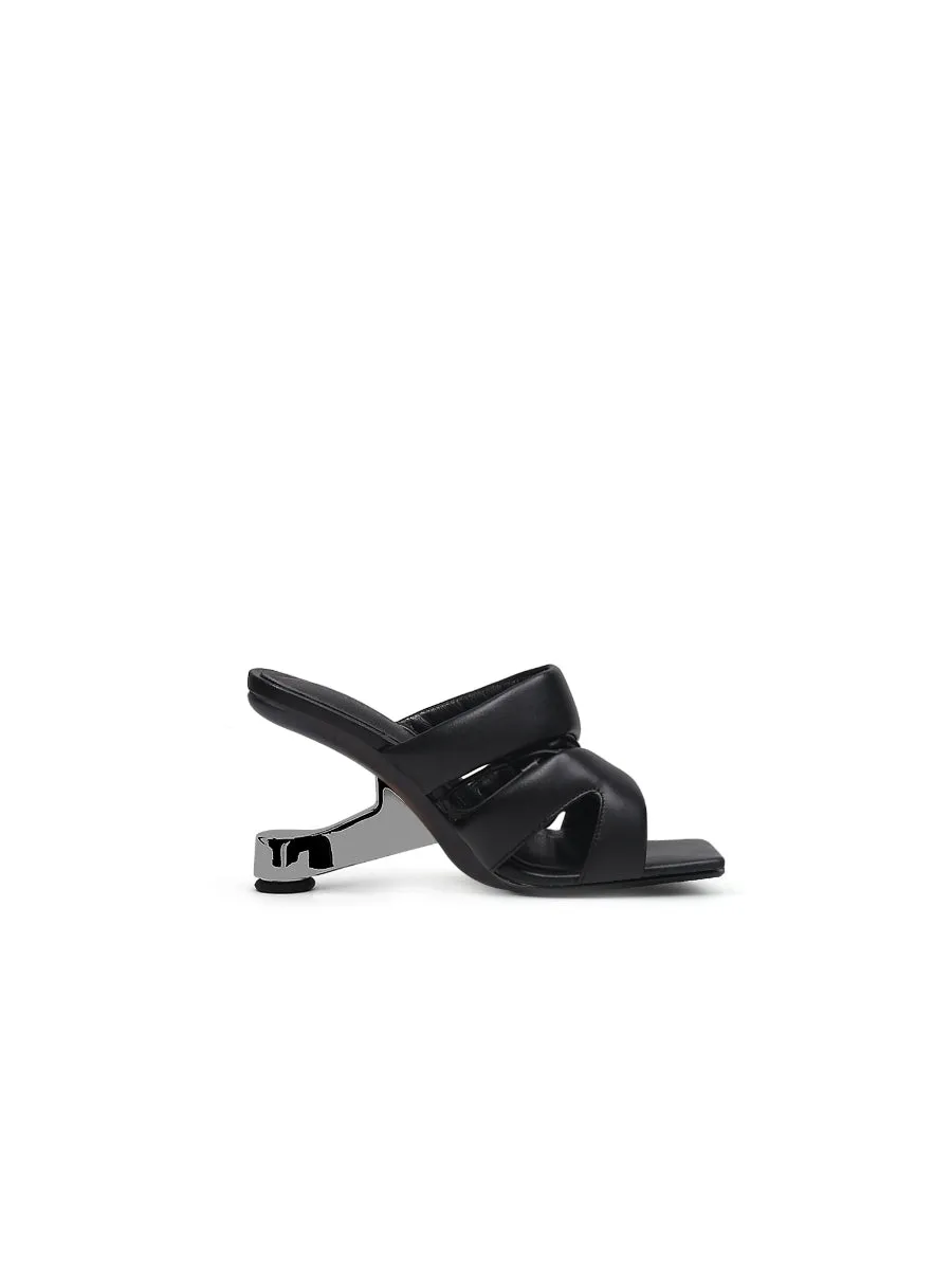 Black Croissant Leather Slide