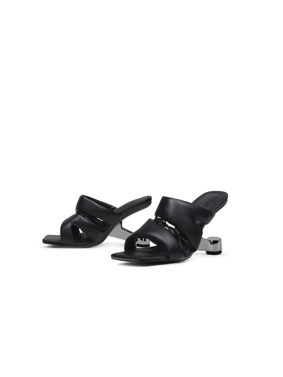 Black Croissant Leather Slide