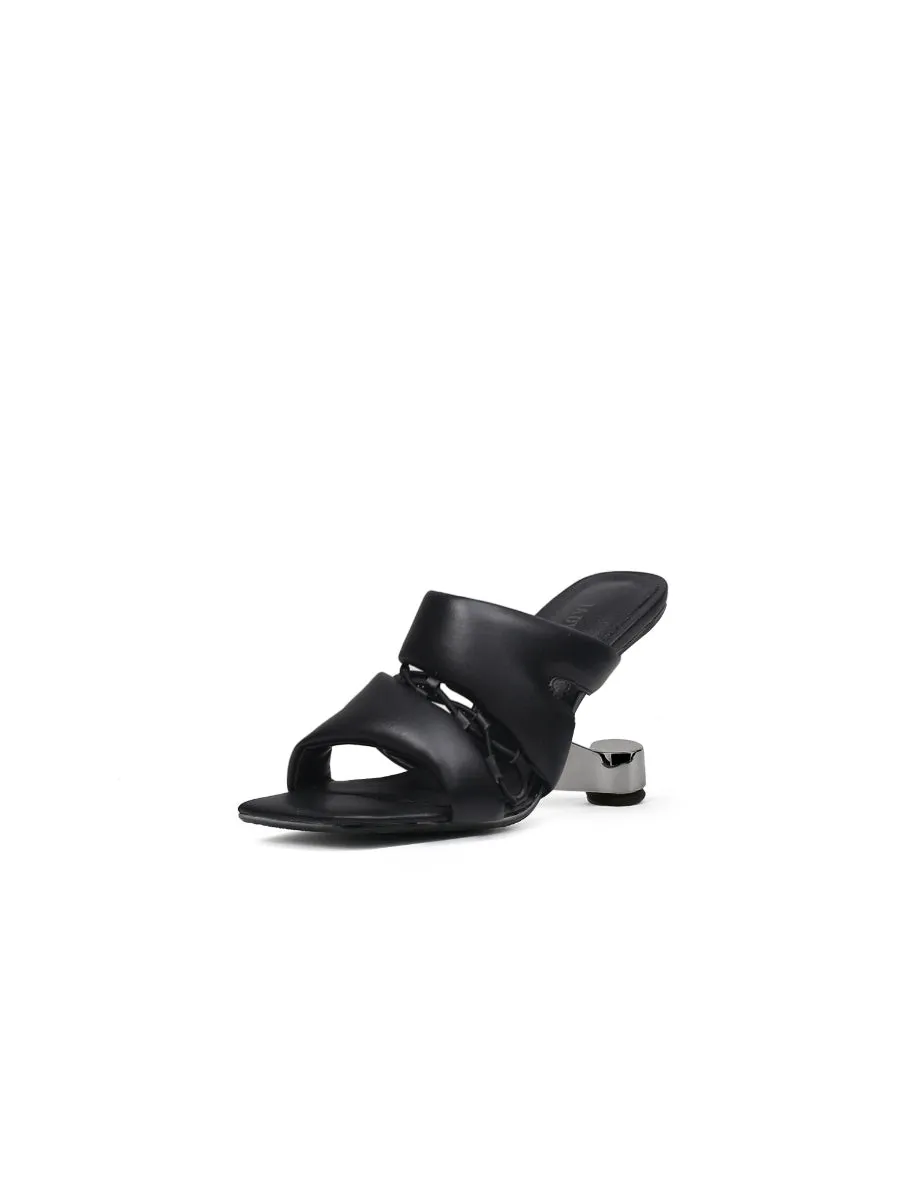 Black Croissant Leather Slide