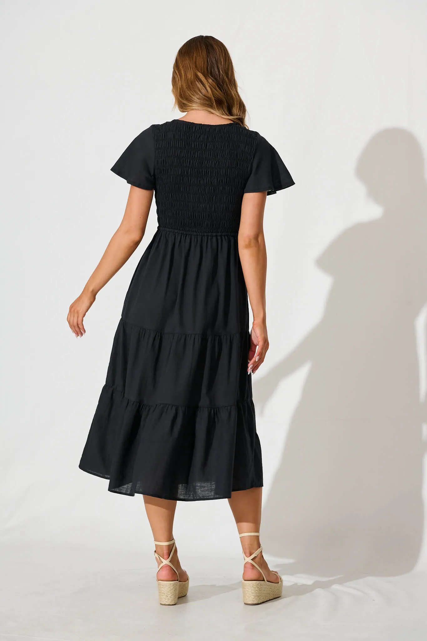 Black Linen Blend Midi Dress by Callie