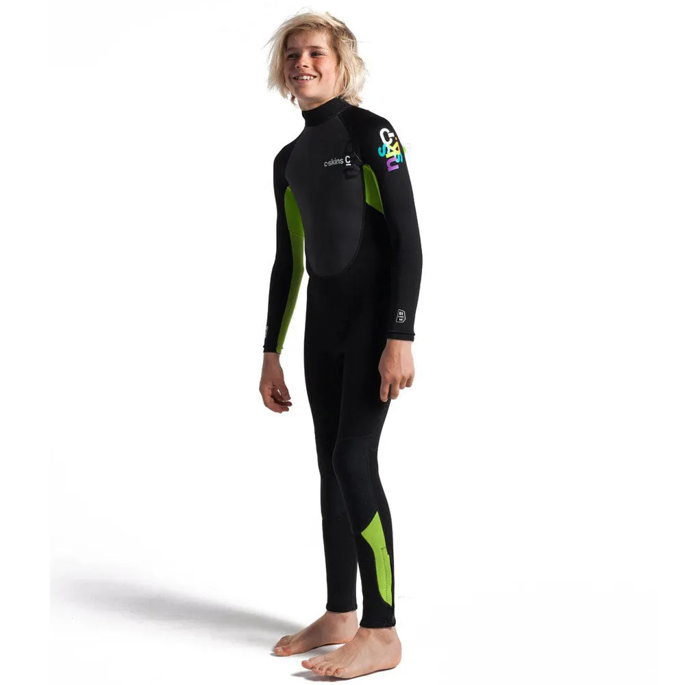 C-Skins Junior Element 3/2mm Back Zip Wetsuit - Black/Lime/Multi