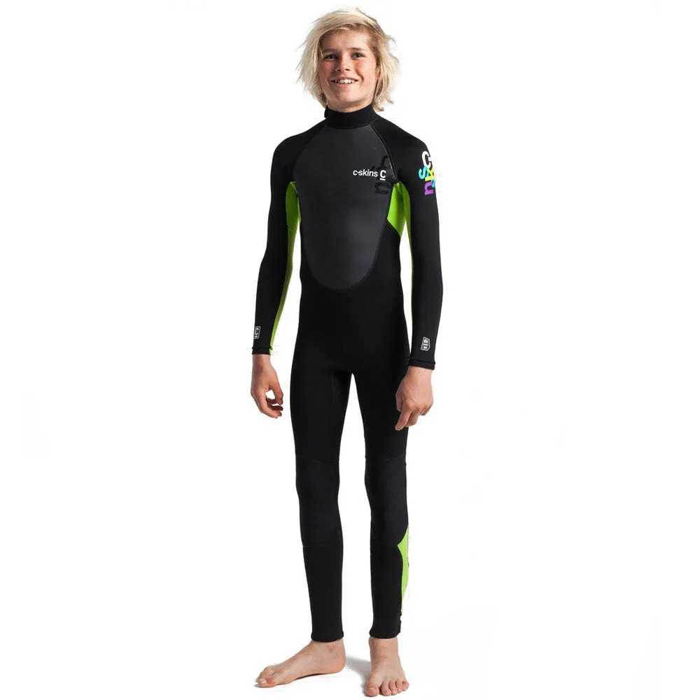 C-Skins Junior Element 3/2mm Back Zip Wetsuit - Black/Lime/Multi