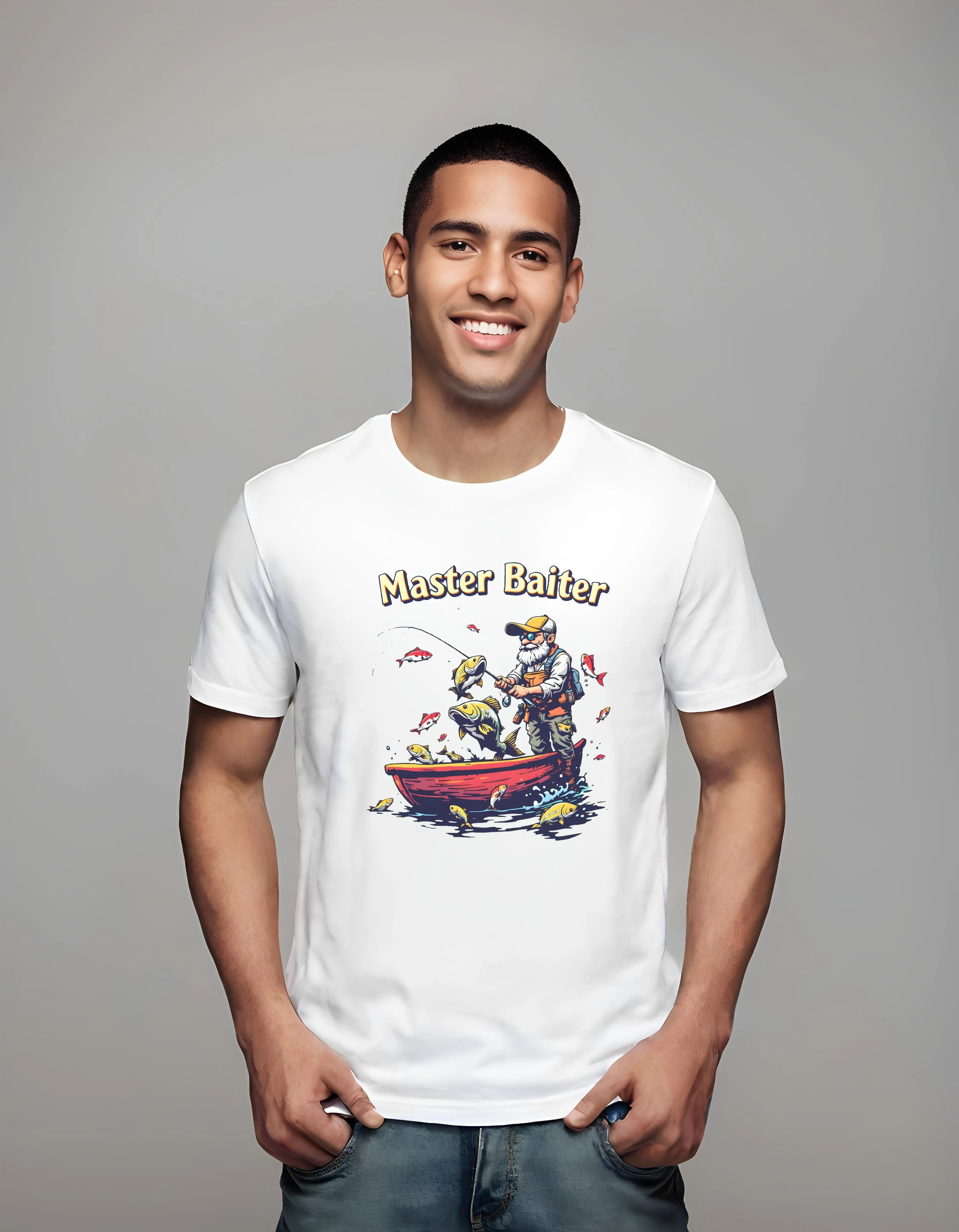 Cartoon Master Baiter Fishing Design | Classic T-Shirt (Unisex)