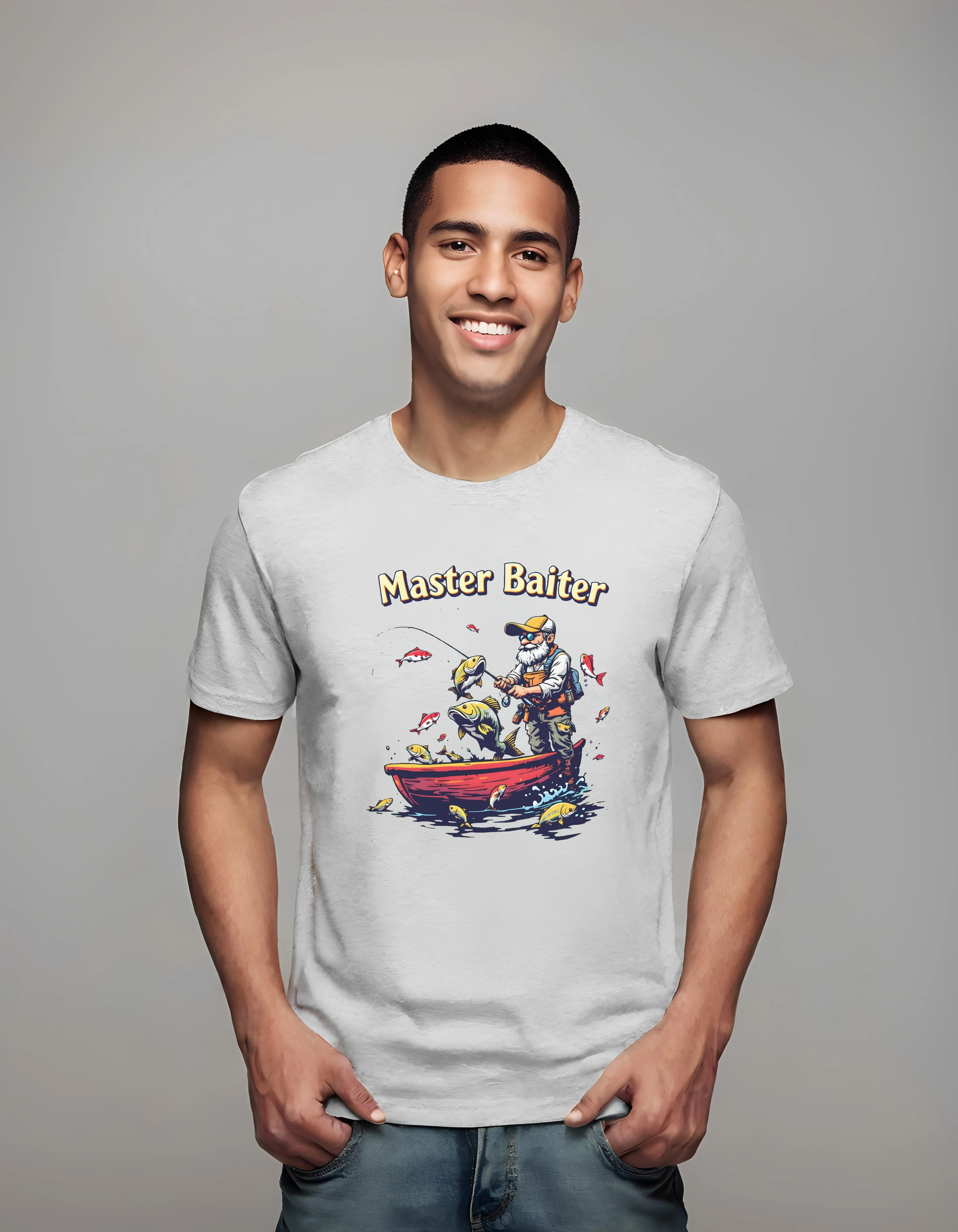 Cartoon Master Baiter Fishing Design | Classic T-Shirt (Unisex)
