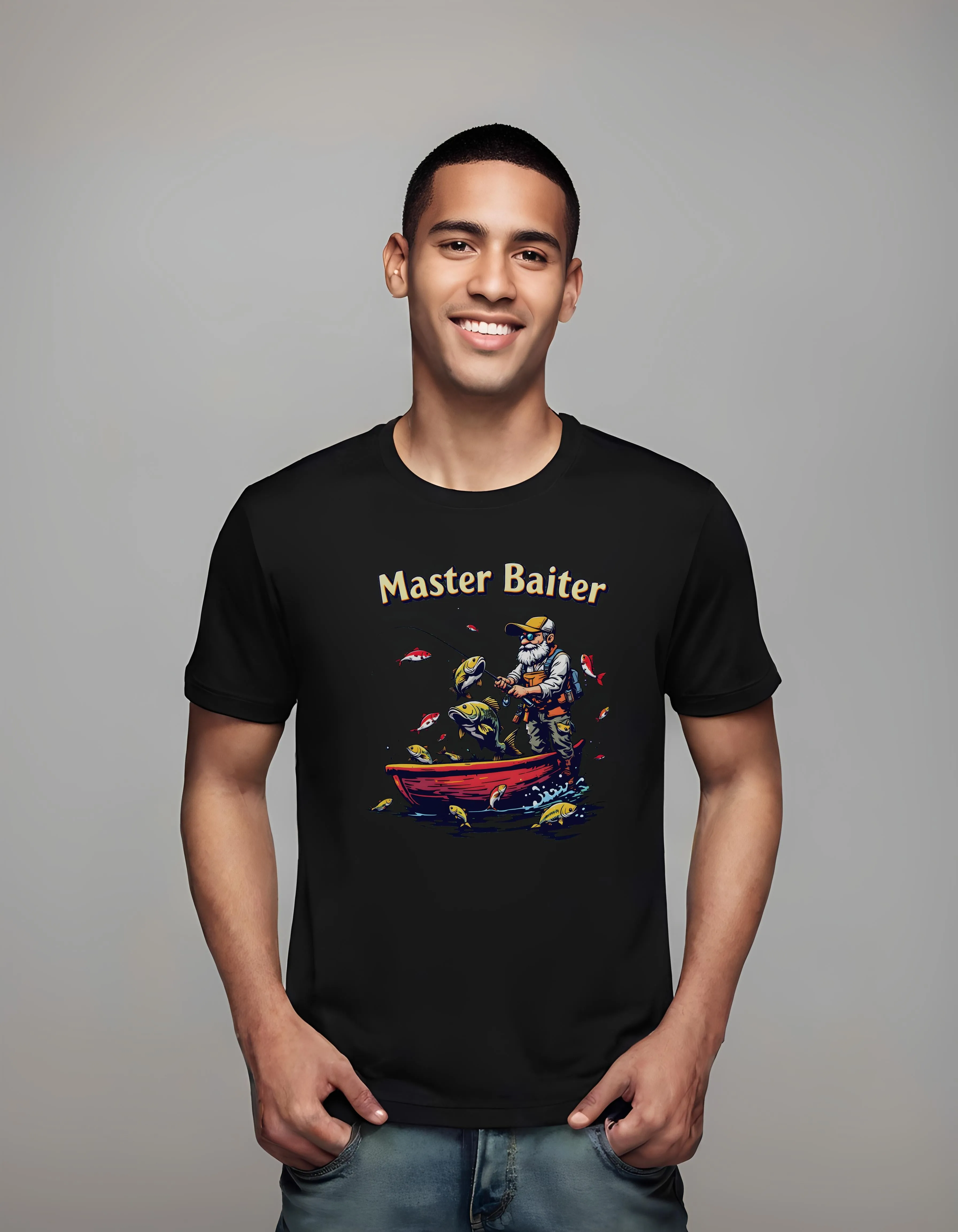 Cartoon Master Baiter Fishing Design | Classic T-Shirt (Unisex)
