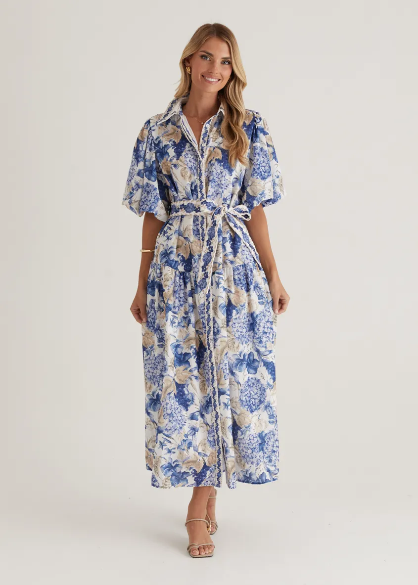 Ceres Midi Dress - White Hydrangea
