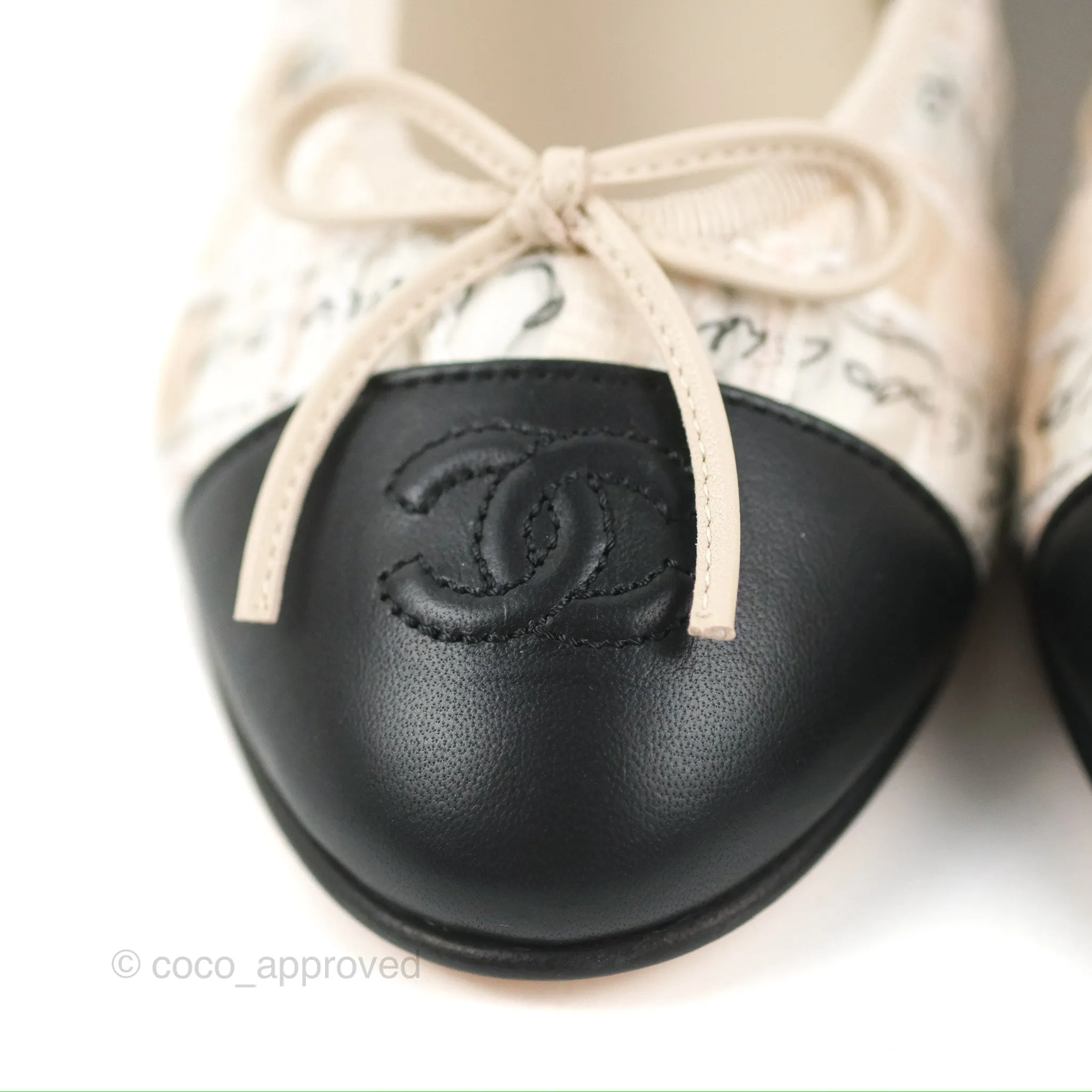 Chanel Ballerina Flats Light Pink/Black Fabric Size 36.5