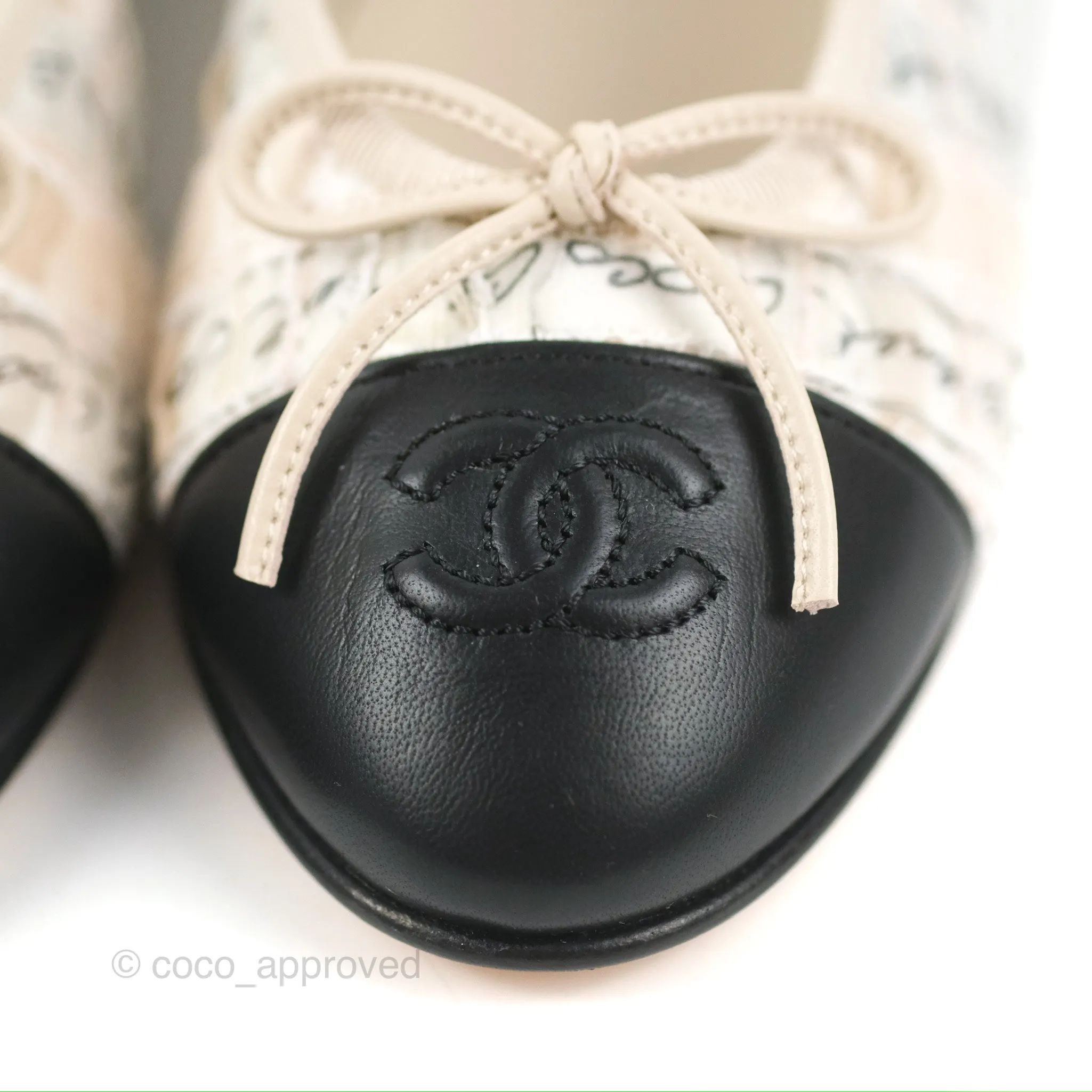 Chanel Ballerina Flats Light Pink/Black Fabric Size 36.5