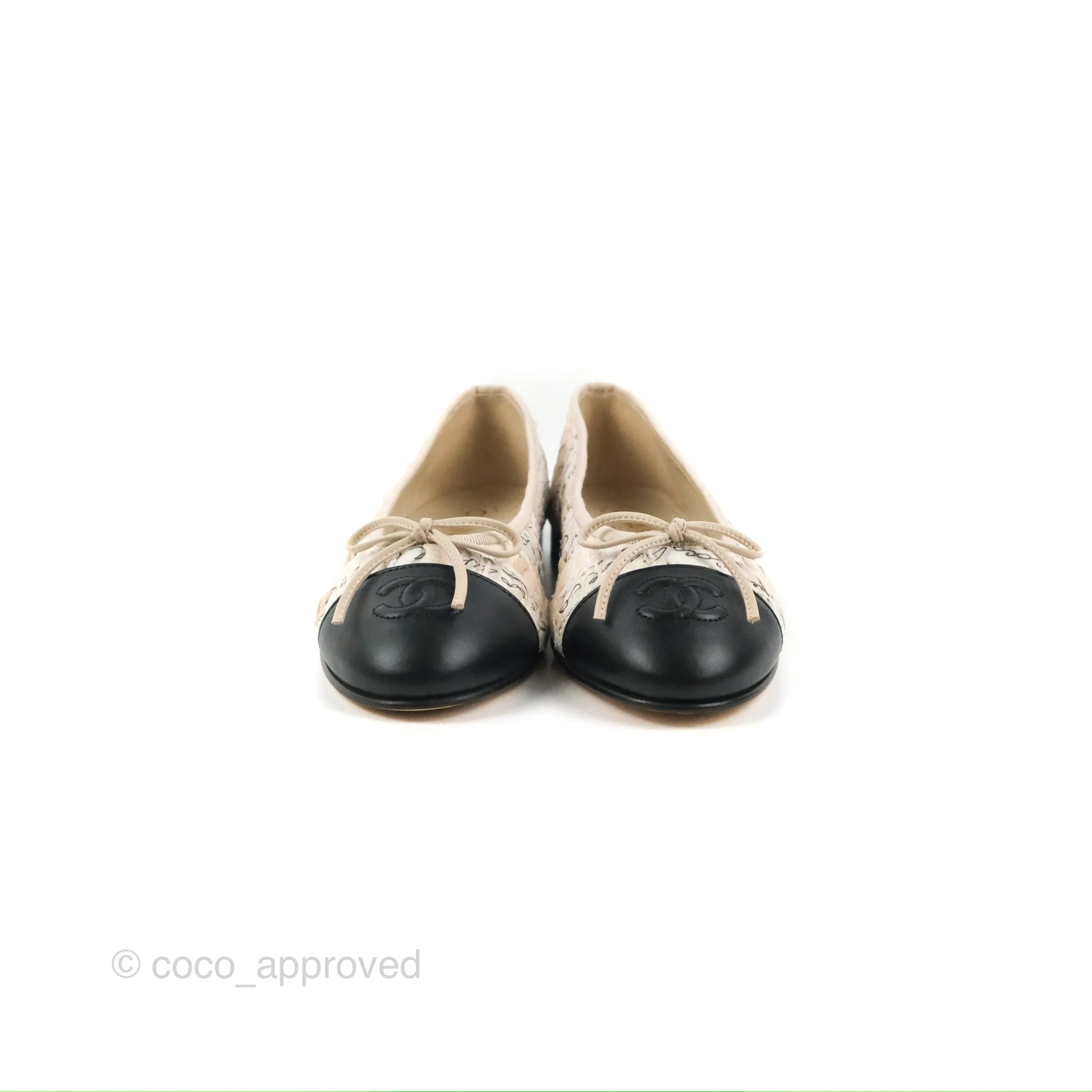 Chanel Ballerina Flats Light Pink/Black Fabric Size 36.5