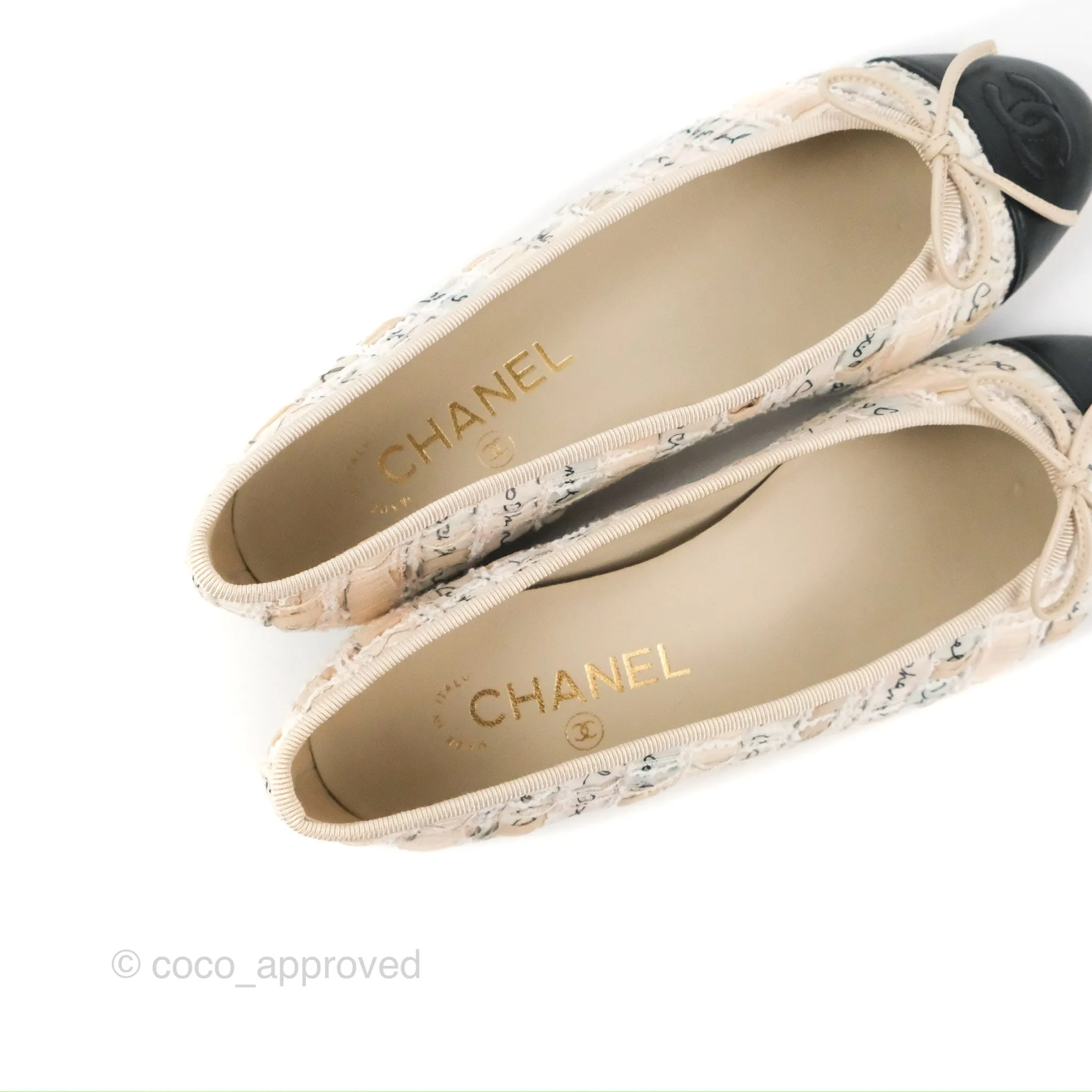 Chanel Ballerina Flats Light Pink/Black Fabric Size 36.5