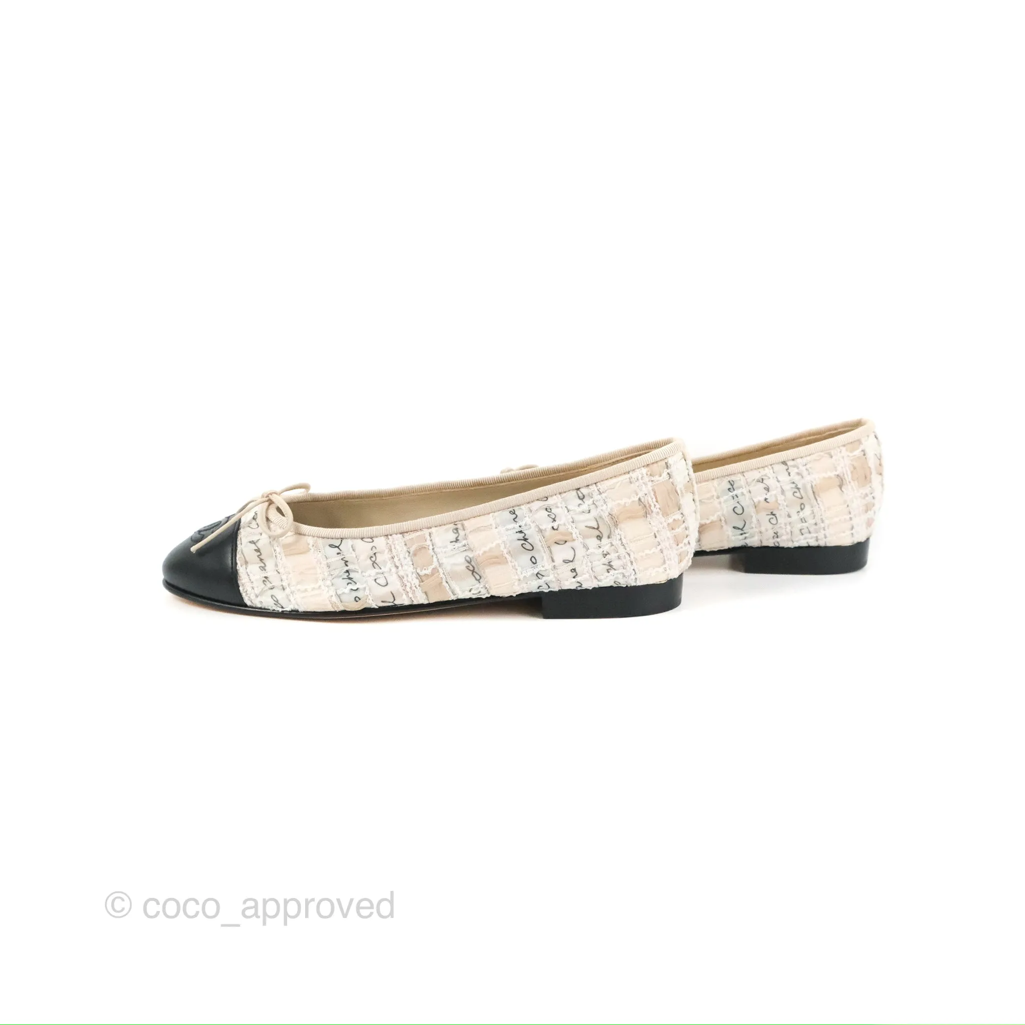 Chanel Ballerina Flats Light Pink/Black Fabric Size 36.5