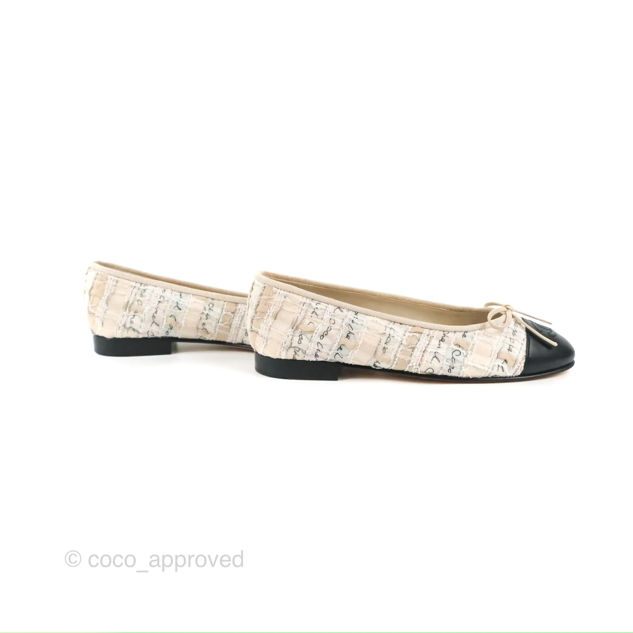 Chanel Ballerina Flats Light Pink/Black Fabric Size 36.5