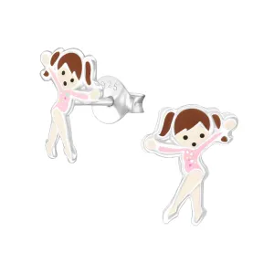 Children's Sterling Silver Ballerina Girl Stud Earrings