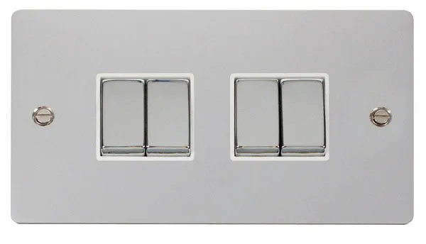 Click Define FPCH414WH Flat Plate 10AX Ingot 4-Gang 2-Way Plate Switch - Polished Chrome (White)