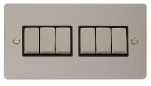 Click Define FPPN416BK Flat Plate 10AX Ingot 6-Gang 2-Way Plate Switch - Pearl Nickel (Black)