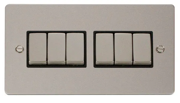 Click Define FPPN416BK Flat Plate 10AX Ingot 6-Gang 2-Way Plate Switch - Pearl Nickel (Black)