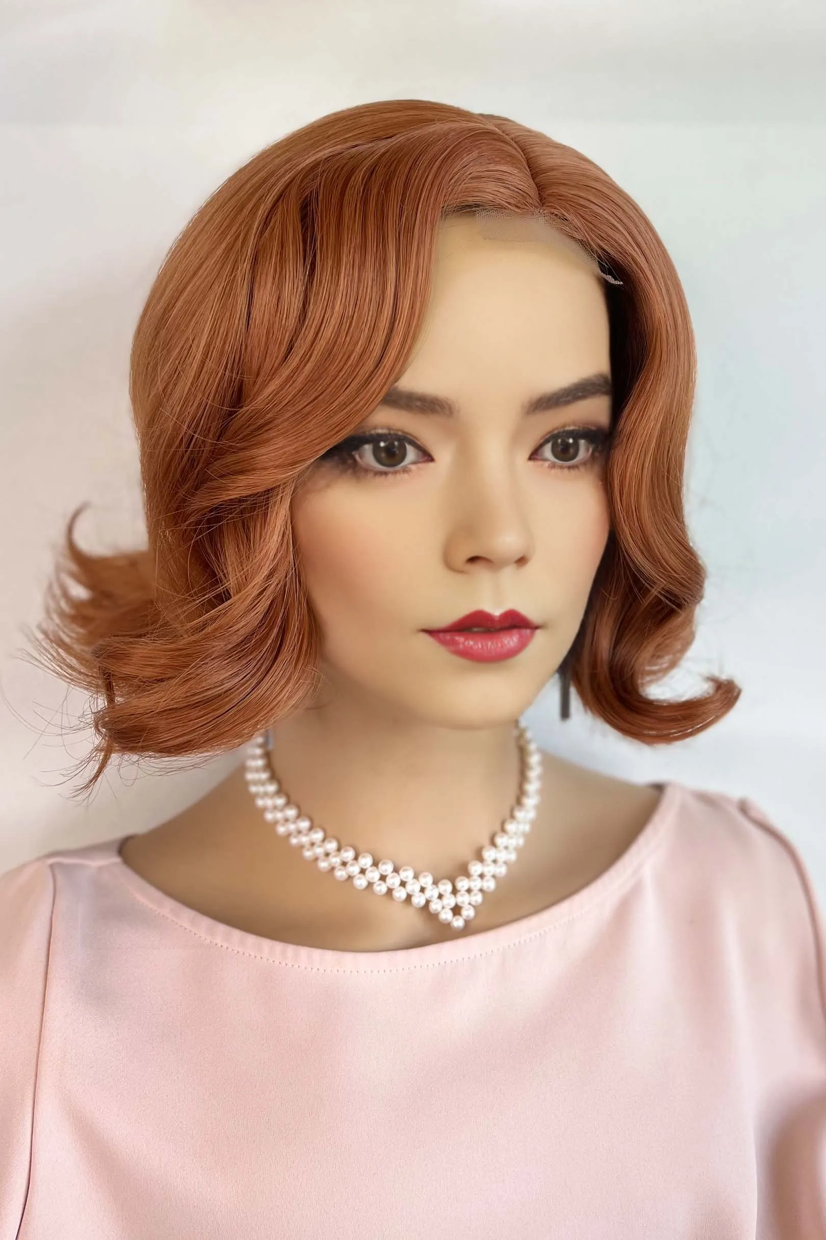 Copper Red Orange Wavy Side Parting Small Lace Wig | Dee