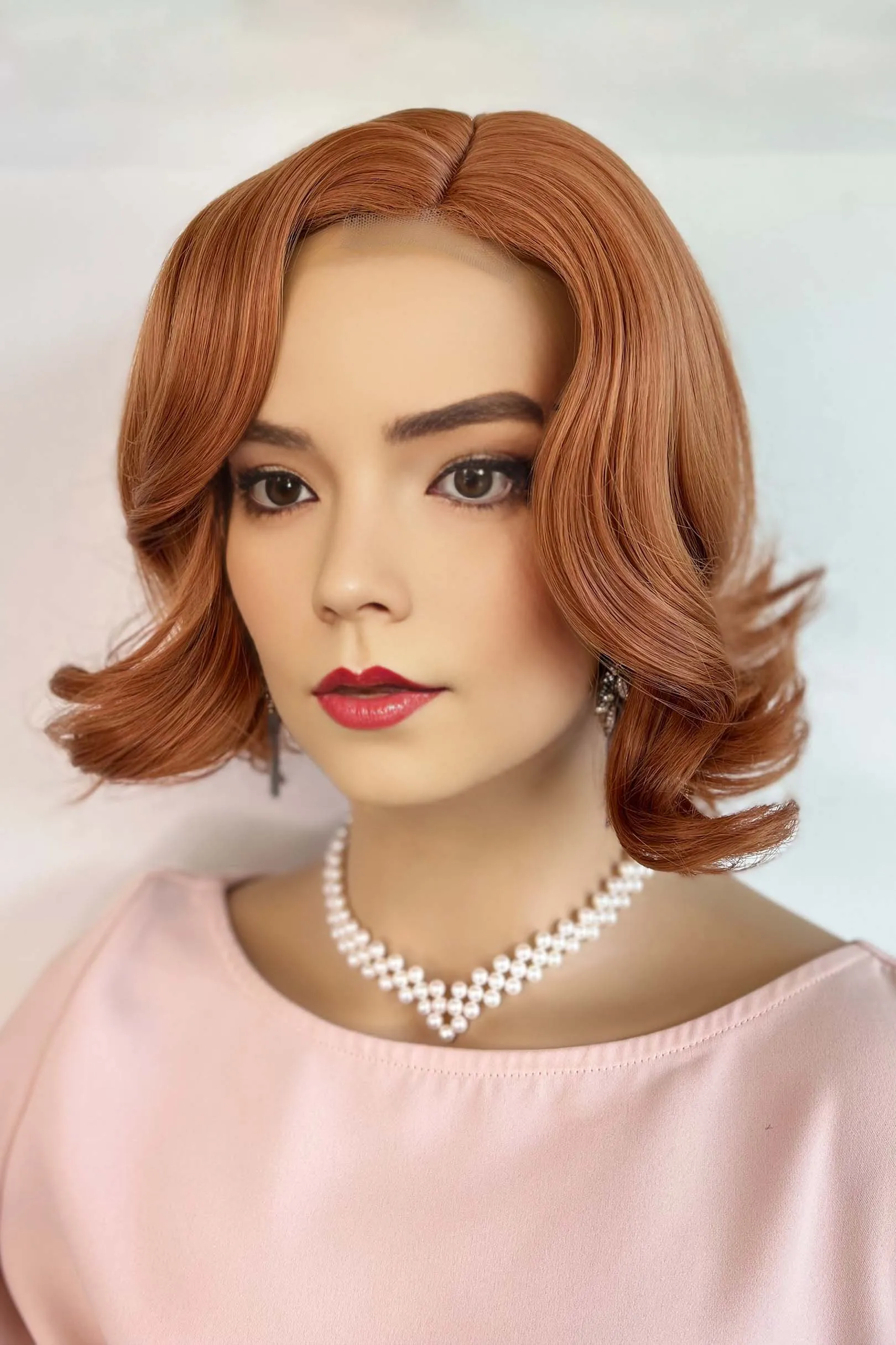 Copper Red Orange Wavy Side Parting Small Lace Wig | Dee