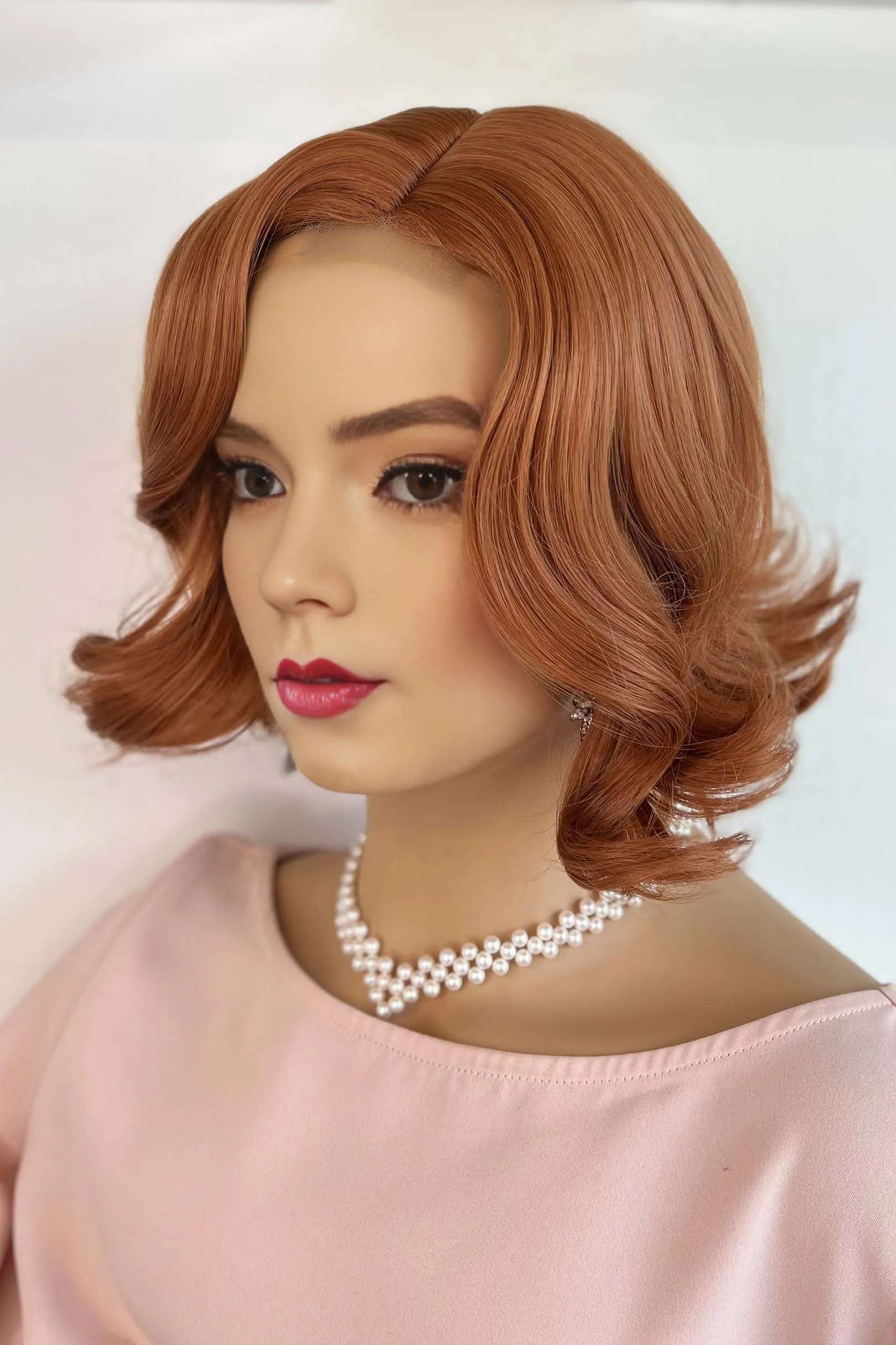 Copper Red Orange Wavy Side Parting Small Lace Wig | Dee