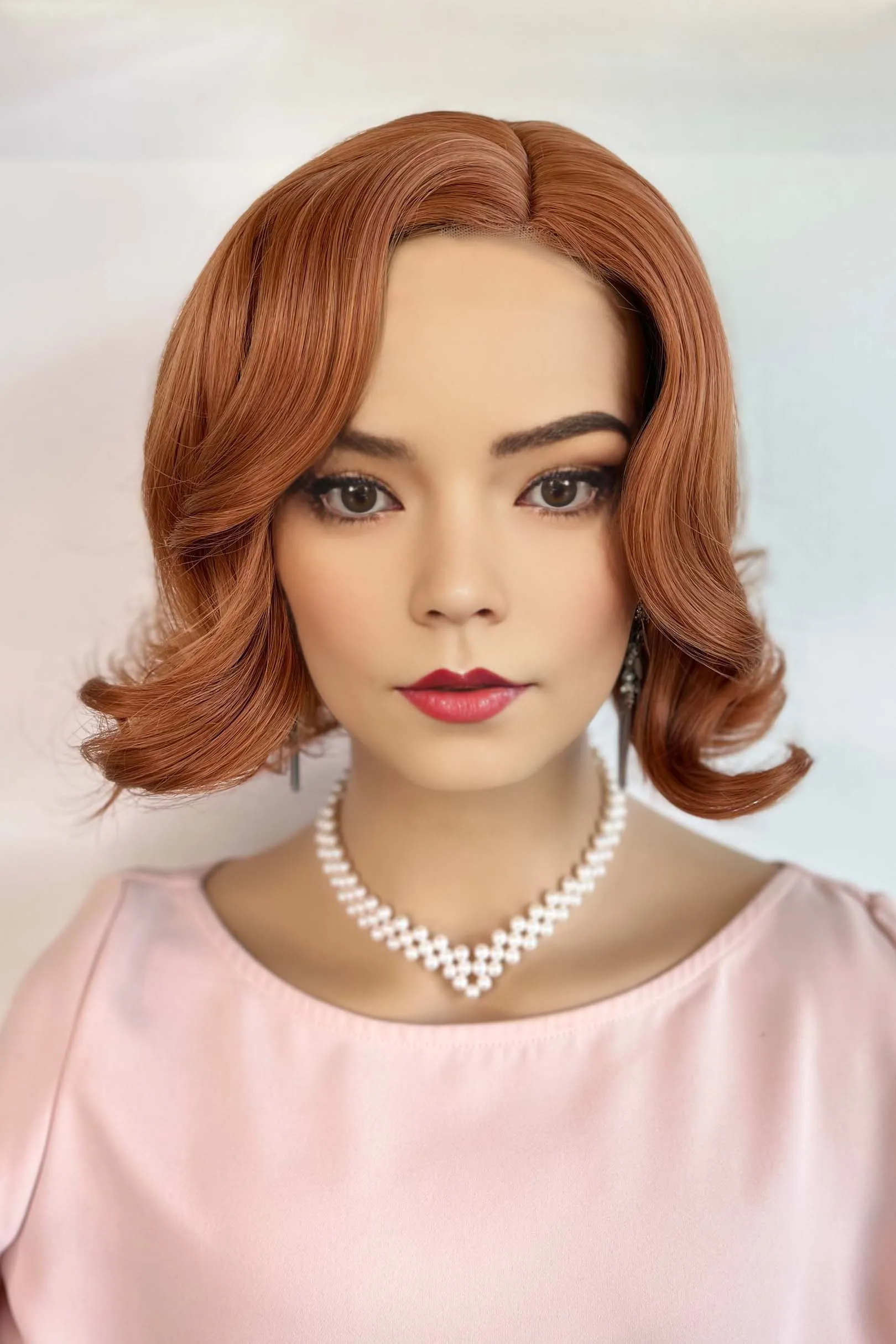 Copper Red Orange Wavy Side Parting Small Lace Wig | Dee
