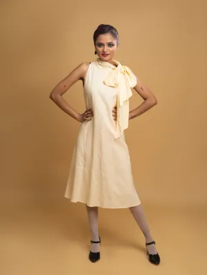 CREAM HALTER TIE KNOT DRESS