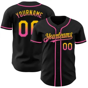 Custom Black Yellow-Pink Authentic Fade Fashion Baseball Jersey