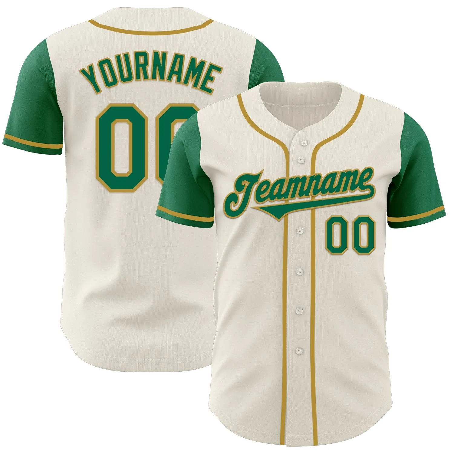 Custom Cream Kelly Green-Old Gold Authentic Two Tone Baseball Jersey