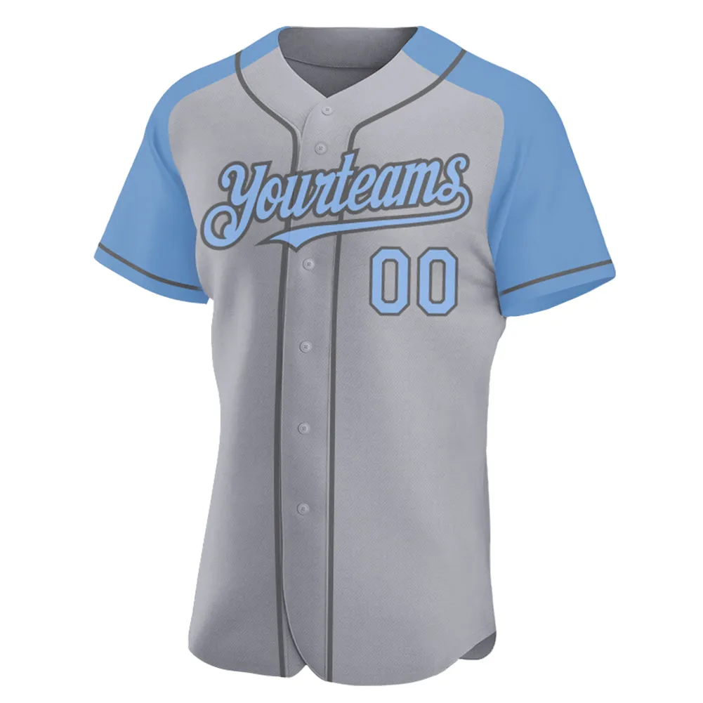Custom Gray Light Blue-Steel Gray Authentic Raglan Sleeves Baseball Jersey