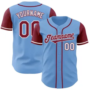 Custom Light Blue Crimson-White Authentic Two Tone Baseball Jersey