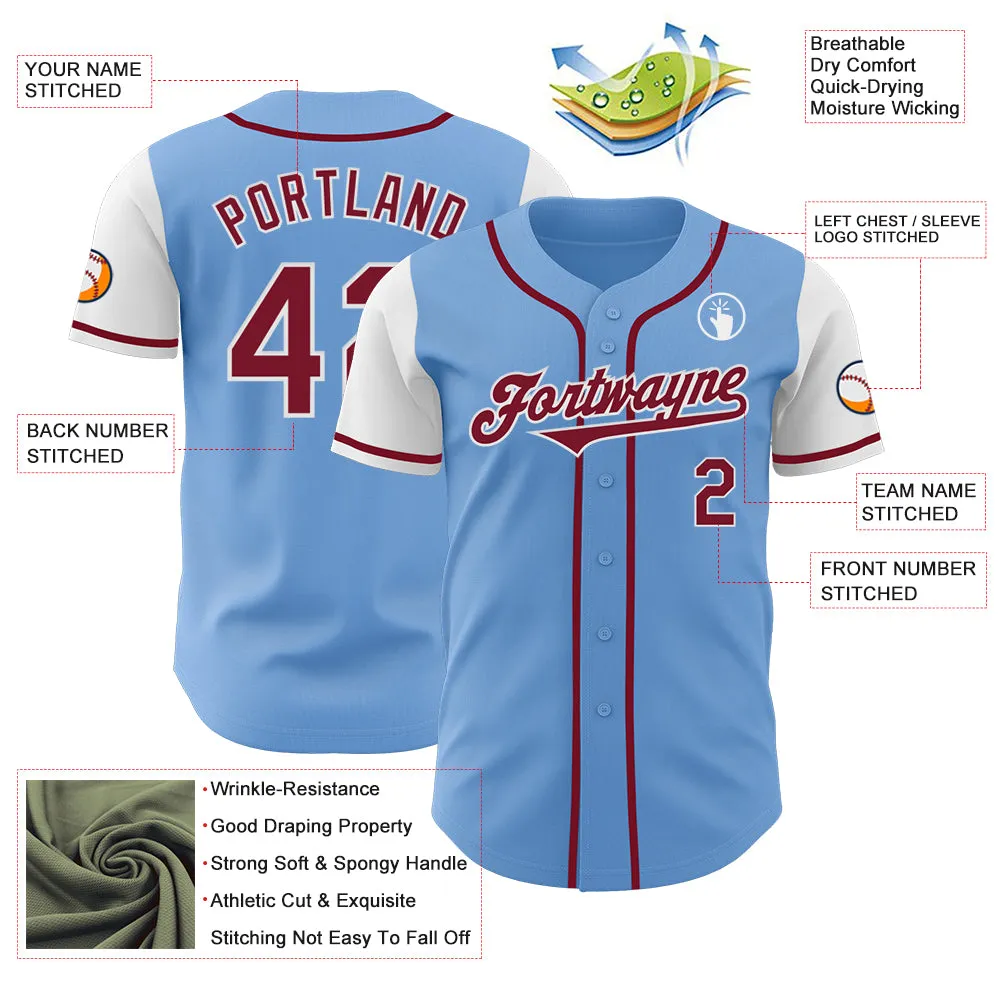 Custom Light Blue Crimson-White Authentic Two Tone Baseball Jersey