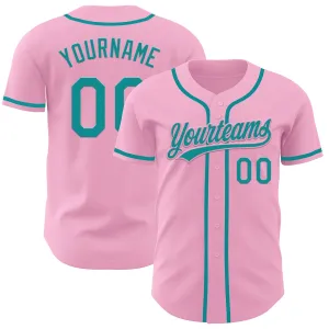 Custom Light Pink Teal Authentic Baseball Jersey