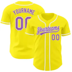 Custom Light Yellow Medium Purple-White Authentic Baseball Jersey