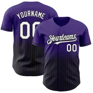 Custom Purple Pinstripe White-Black Authentic Fade Fashion Baseball Jersey
