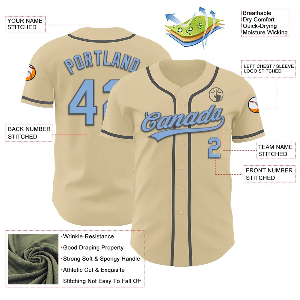 Custom Sand Light Blue-Steel Gray Authentic Baseball Jersey