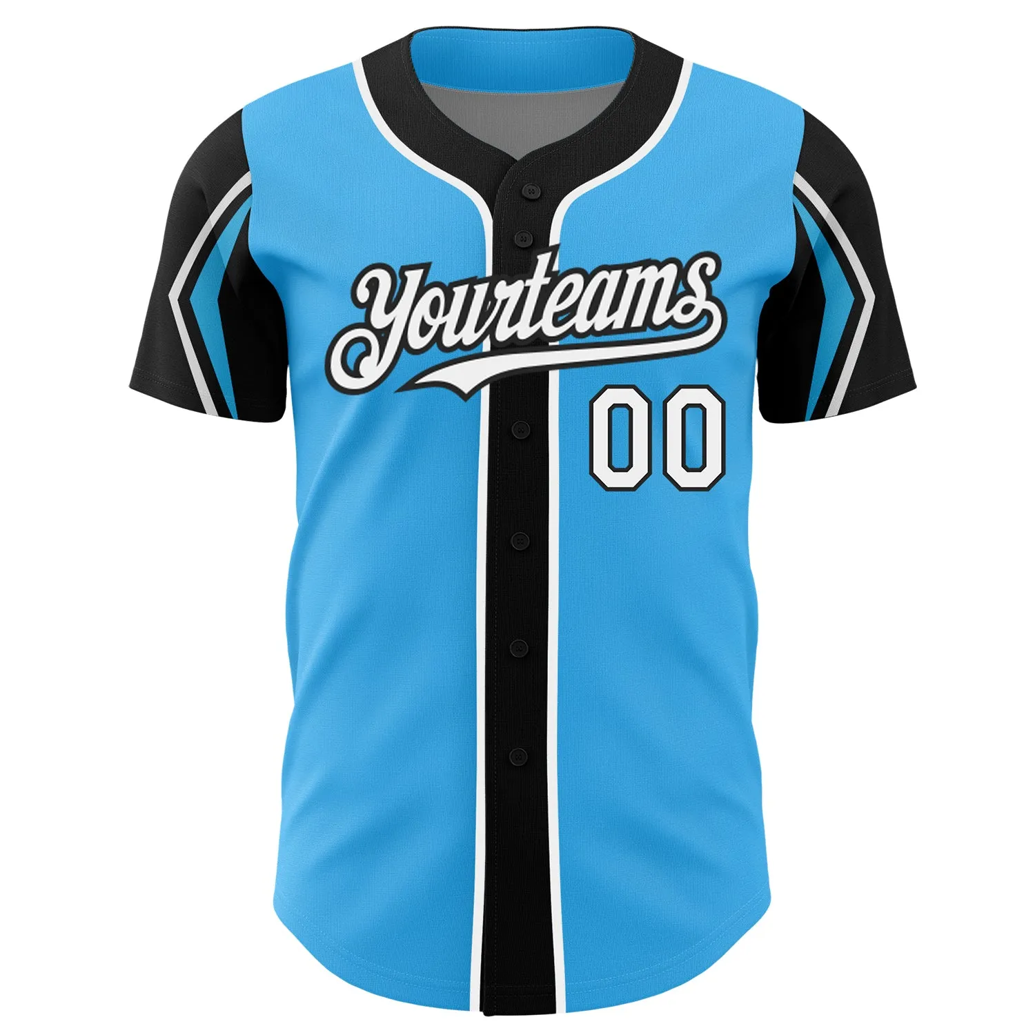 Custom Sky Blue White-Black 3 Colors Arm Shapes Authentic Baseball Jersey