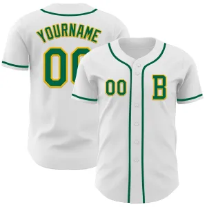 Custom White Kelly Green-Gold Authentic Baseball Jersey