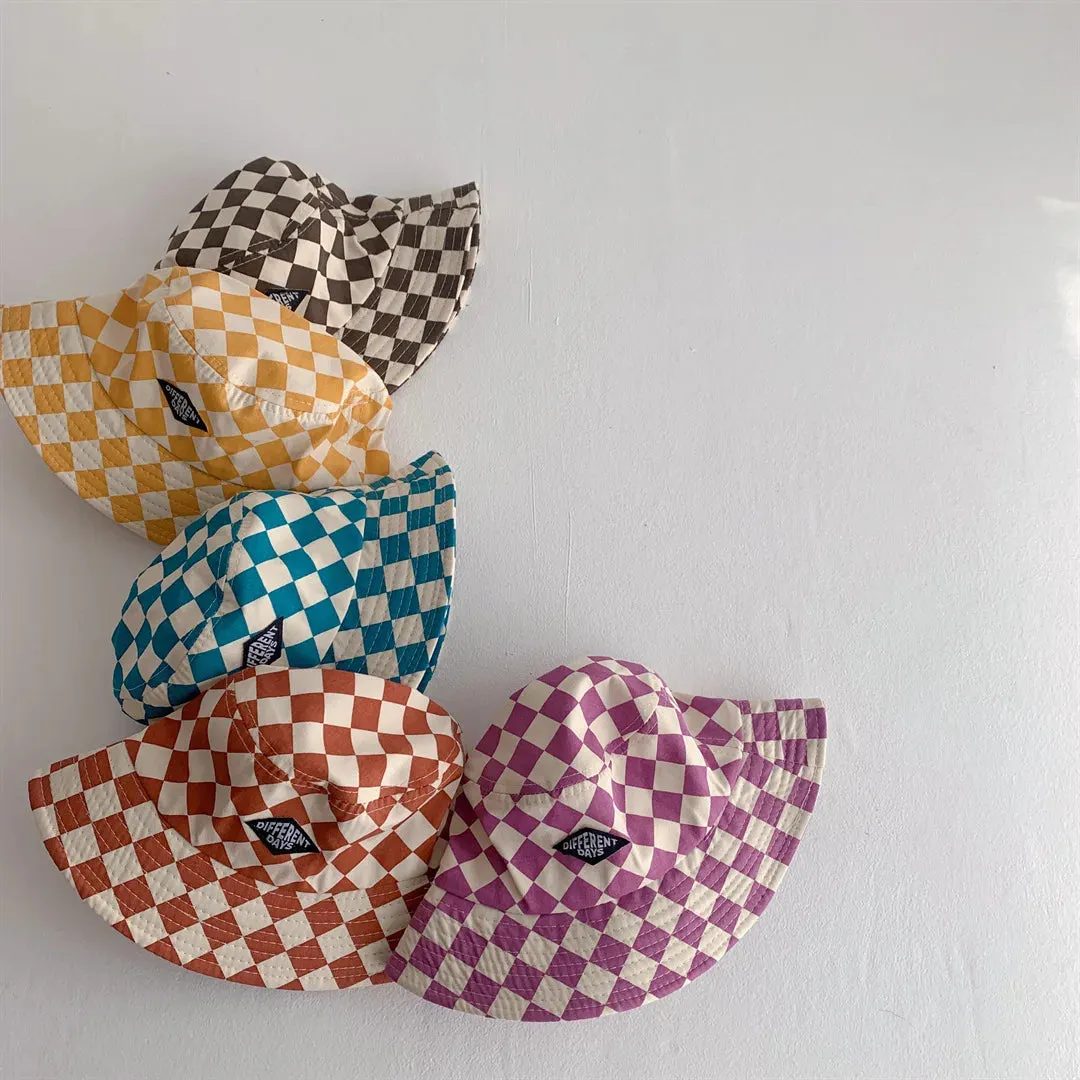 Cute Checkerboard Kids Bucket Hat – Soft Plaid Sun Cap for Baby Boys & Girls