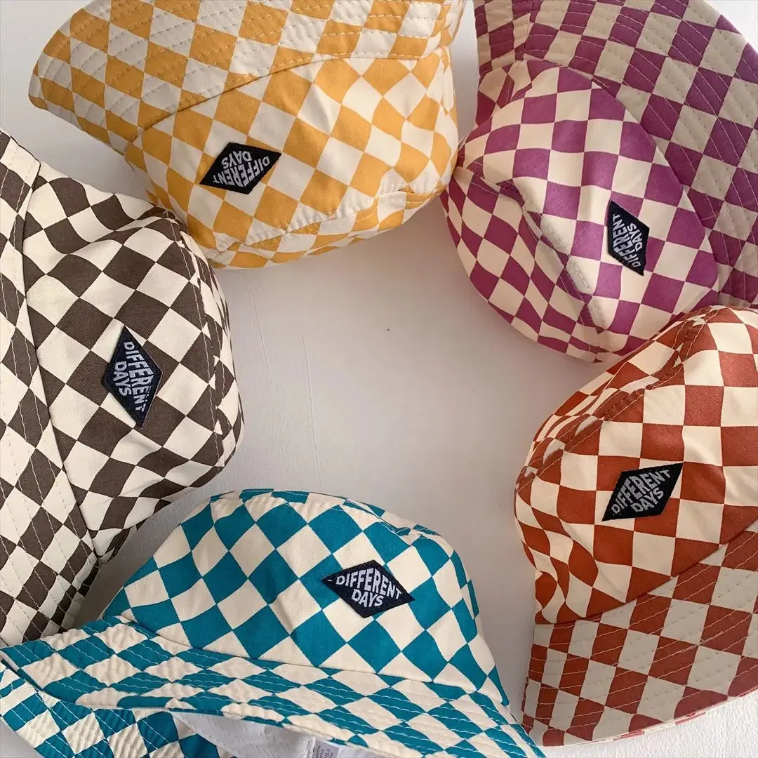 Cute Checkerboard Kids Bucket Hat – Soft Plaid Sun Cap for Baby Boys & Girls