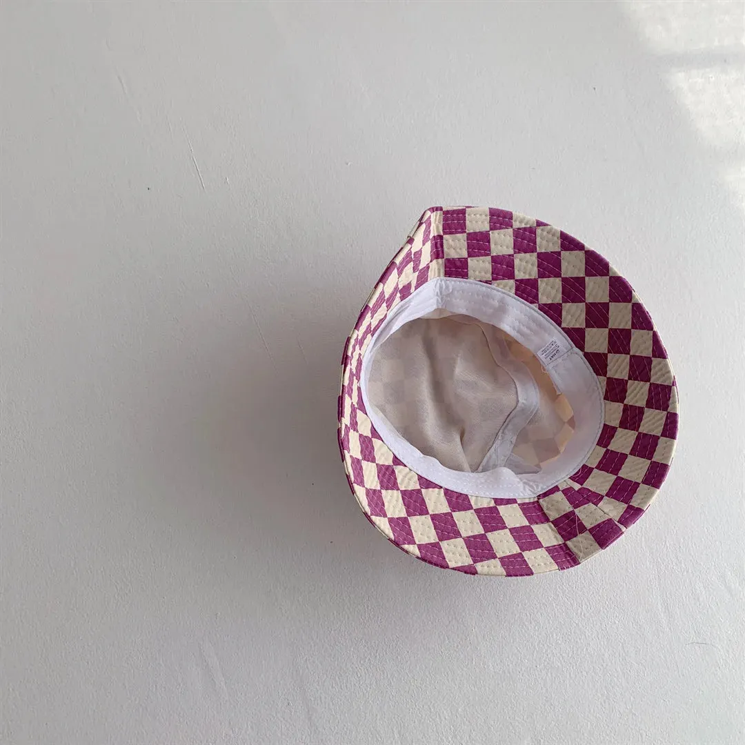 Cute Checkerboard Kids Bucket Hat – Soft Plaid Sun Cap for Baby Boys & Girls