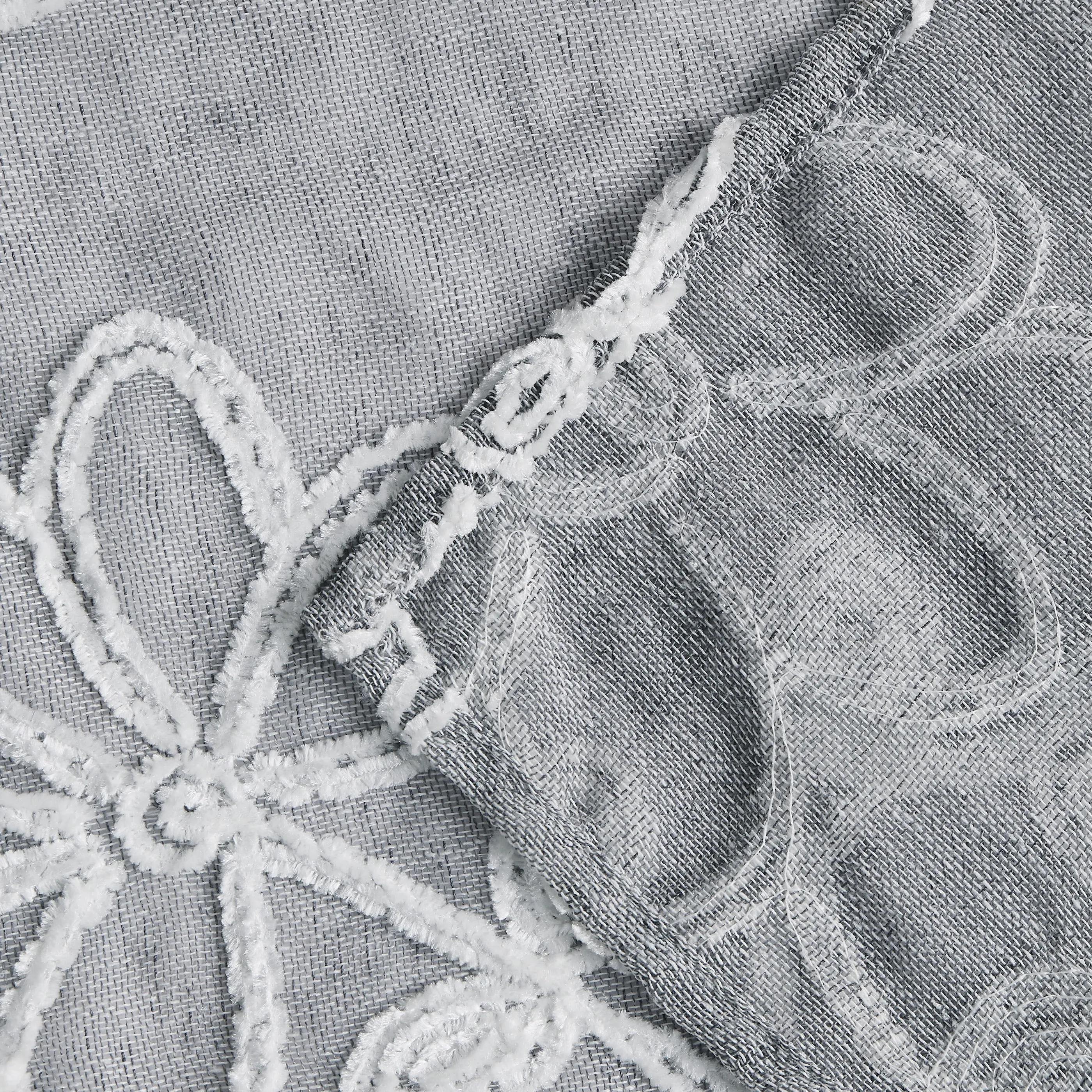 Dainty Home Rita Boho Linen Look Fabric With 3D Floral Chenille Embroidery Kitchen Curtain Set, 1 Valance 52" x 18"  and 2 Tiers 26" x 36" Each