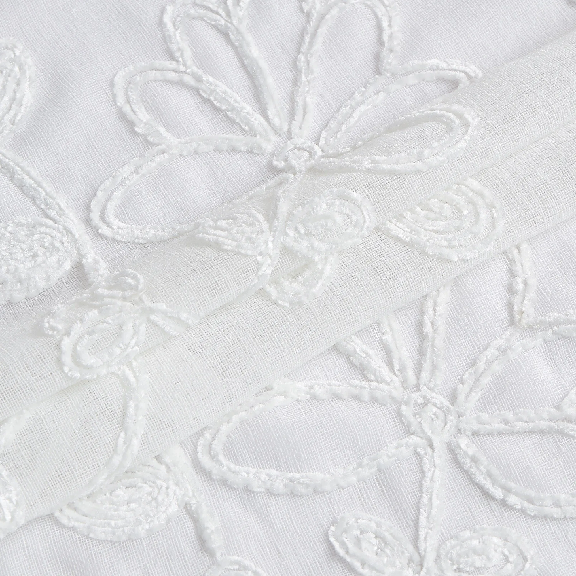 Dainty Home Rita Boho Linen Look Fabric With 3D Floral Chenille Embroidery Kitchen Curtain Set, 1 Valance 52" x 18"  and 2 Tiers 26" x 36" Each
