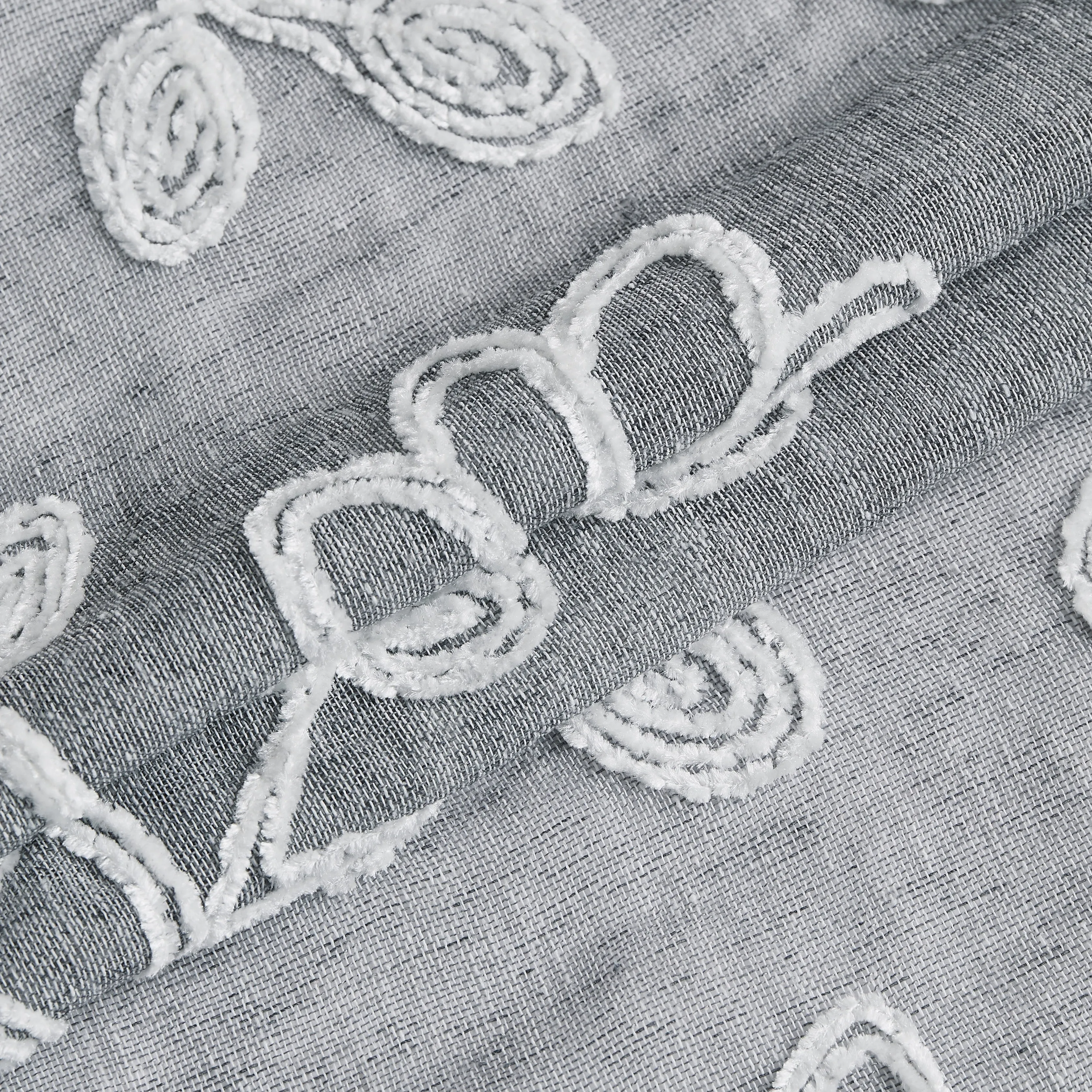 Dainty Home Rita Boho Linen Look Fabric With 3D Floral Chenille Embroidery Kitchen Curtain Set, 1 Valance 52" x 18"  and 2 Tiers 26" x 36" Each