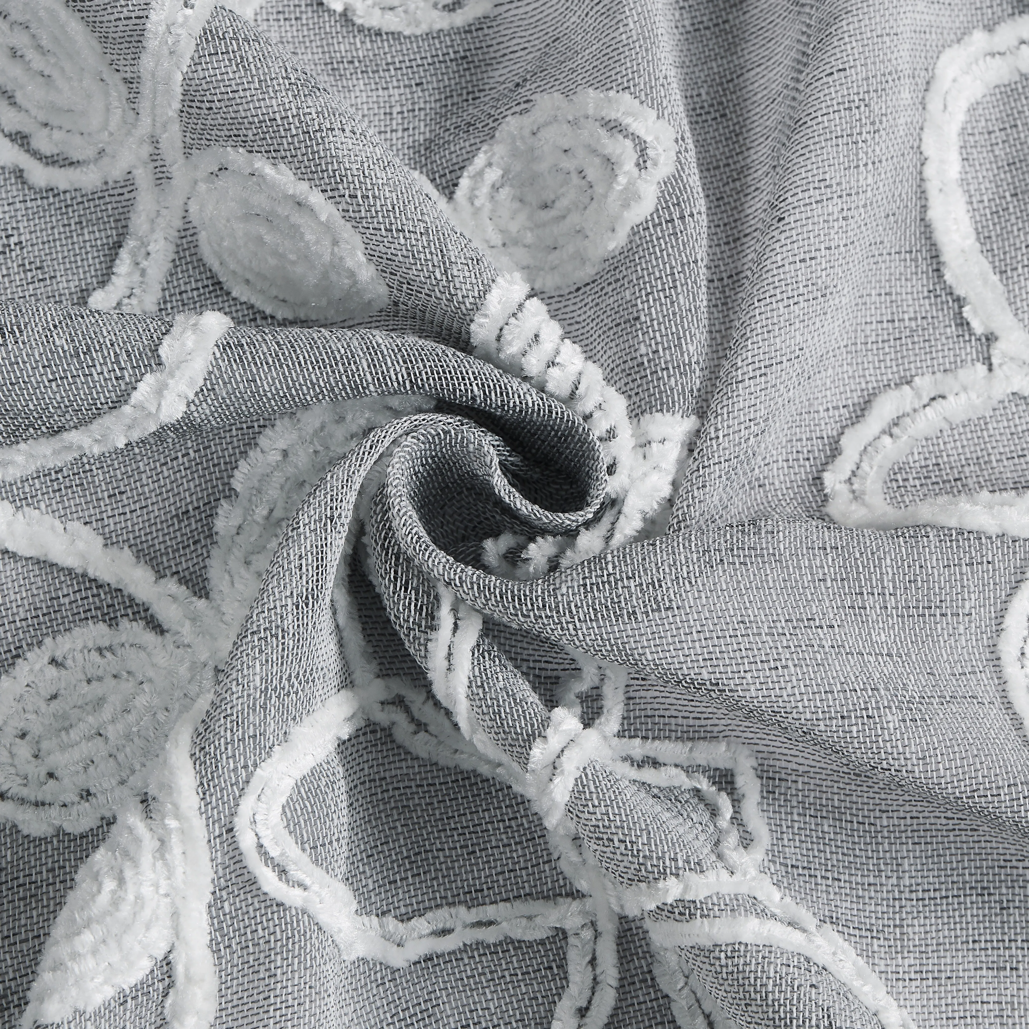 Dainty Home Rita Boho Linen Look Fabric With 3D Floral Chenille Embroidery Kitchen Curtain Set, 1 Valance 52" x 18"  and 2 Tiers 26" x 36" Each