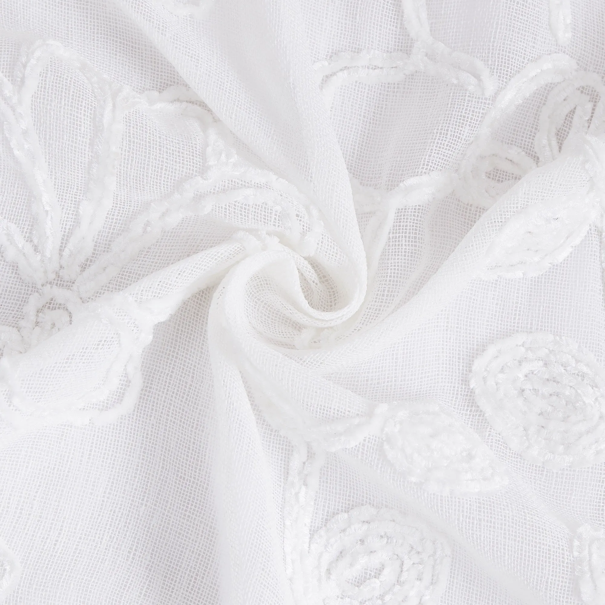 Dainty Home Rita Boho Linen Look Fabric With 3D Floral Chenille Embroidery Kitchen Curtain Set, 1 Valance 52" x 18"  and 2 Tiers 26" x 36" Each
