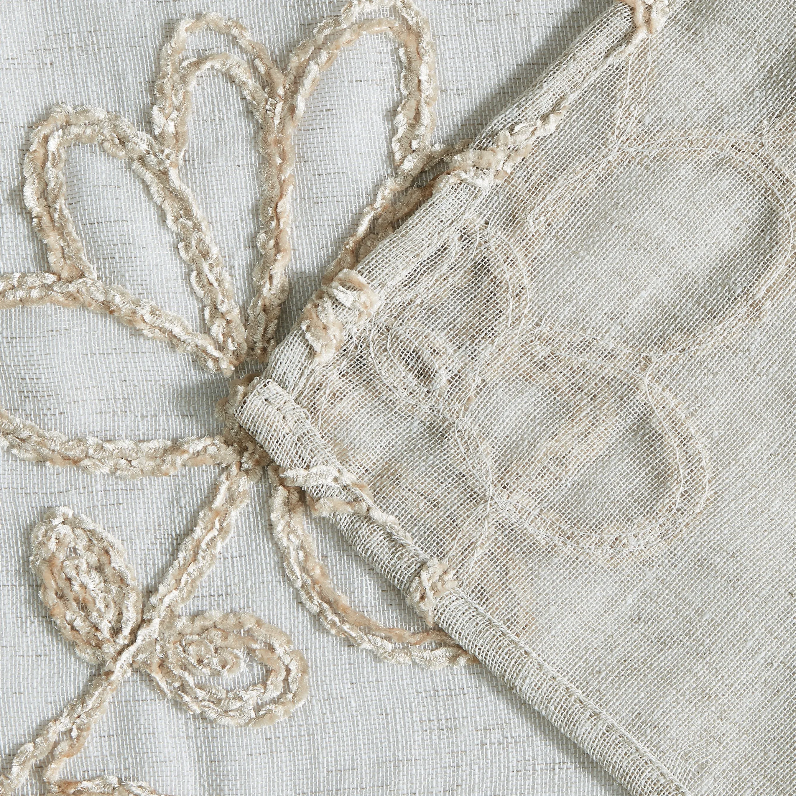 Dainty Home Rita Boho Linen Look Fabric With 3D Floral Chenille Embroidery Kitchen Curtain Set, 1 Valance 52" x 18"  and 2 Tiers 26" x 36" Each